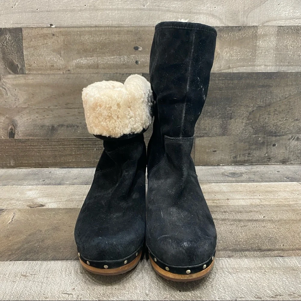 Ugg Australia 1955 Women’s Black Suede Shearling Boots Size 10 - Picture 8 of 9
